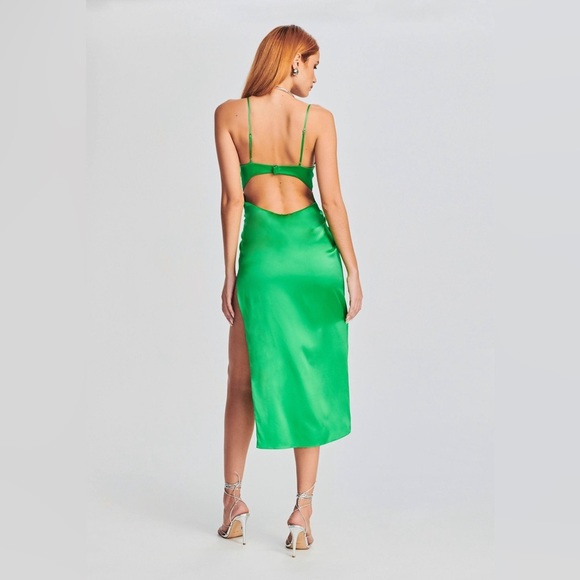 SEROYA Jamila Corset Top Silk Slit Dress in Kelly Emerald Green NEW Medium - Picture 3 of 6